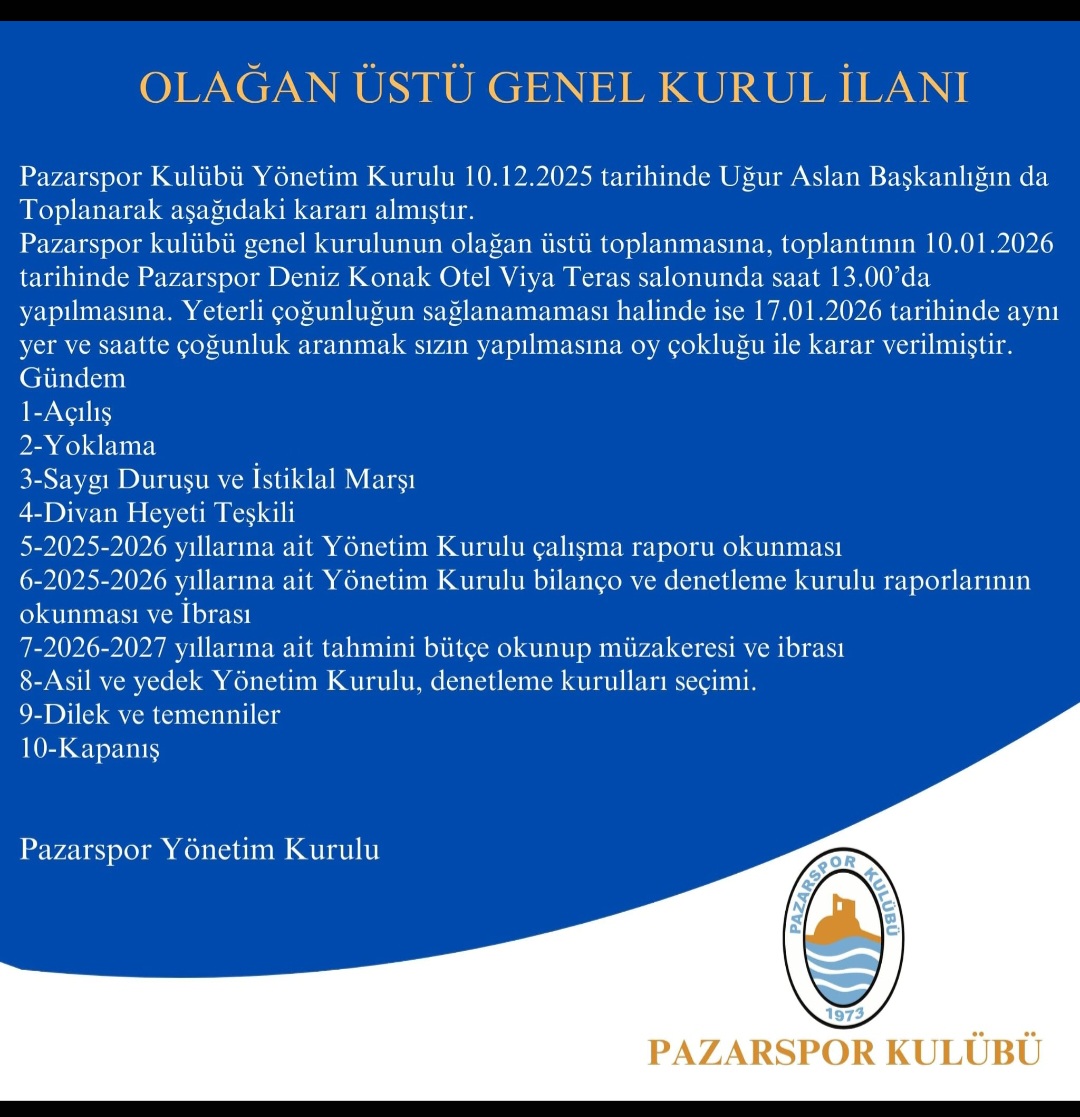 OLAĞAN ÜSTÜ GENEL KURUL İLANI