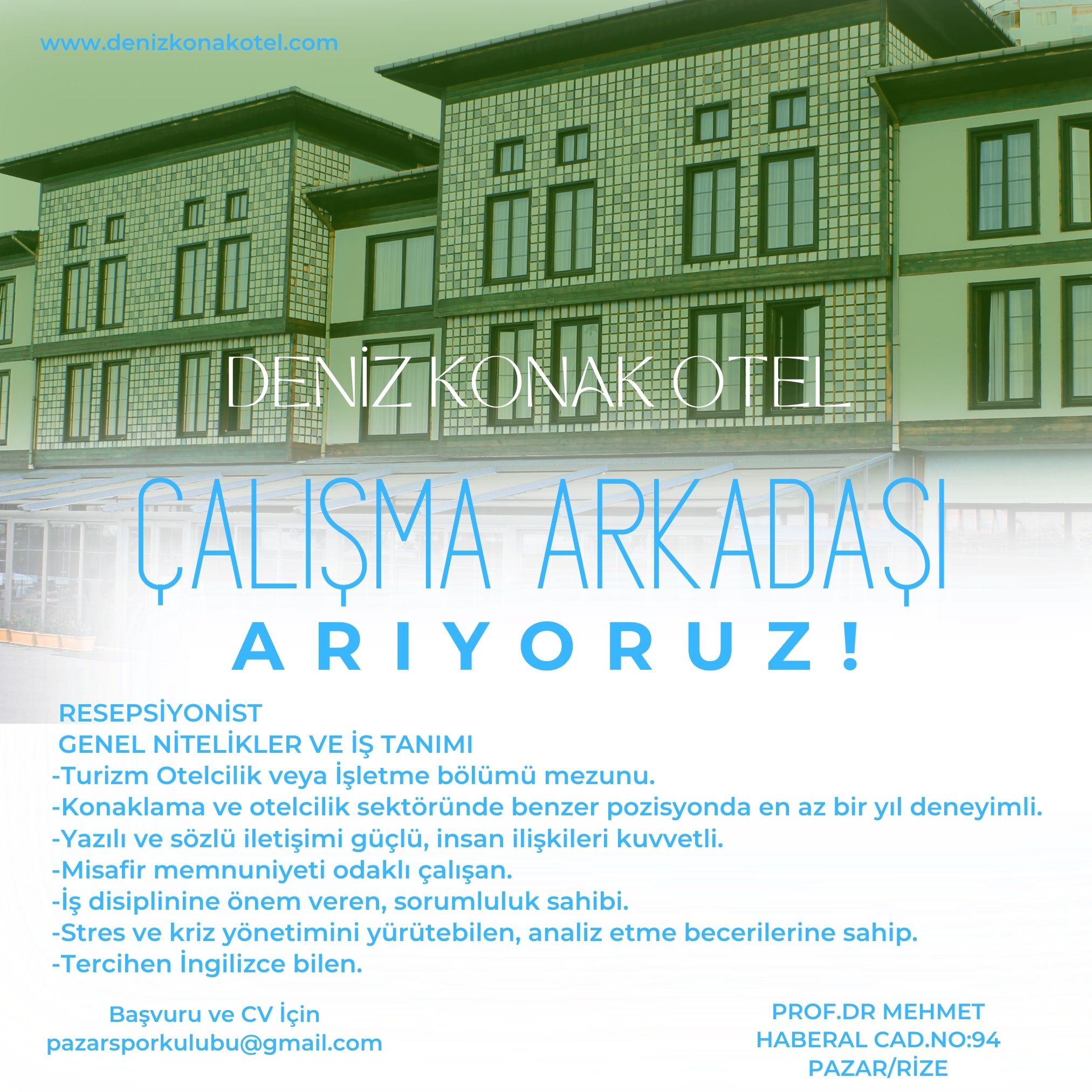 DENİZ KONAK OTELE ELEMAN ARANIYOR